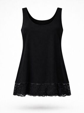 Eileen Fisher 100% Silk Lace Hem Tank Tunic Top Black Size M